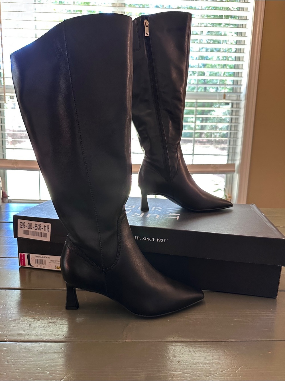 Naturalizer Black Leather Knee-High Heeled Boots